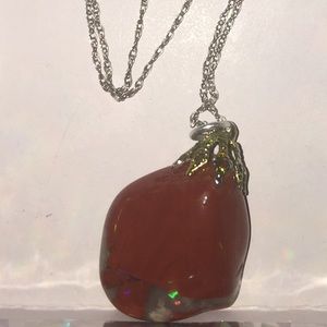925 Silver Chain & Natural Indian Red Stone